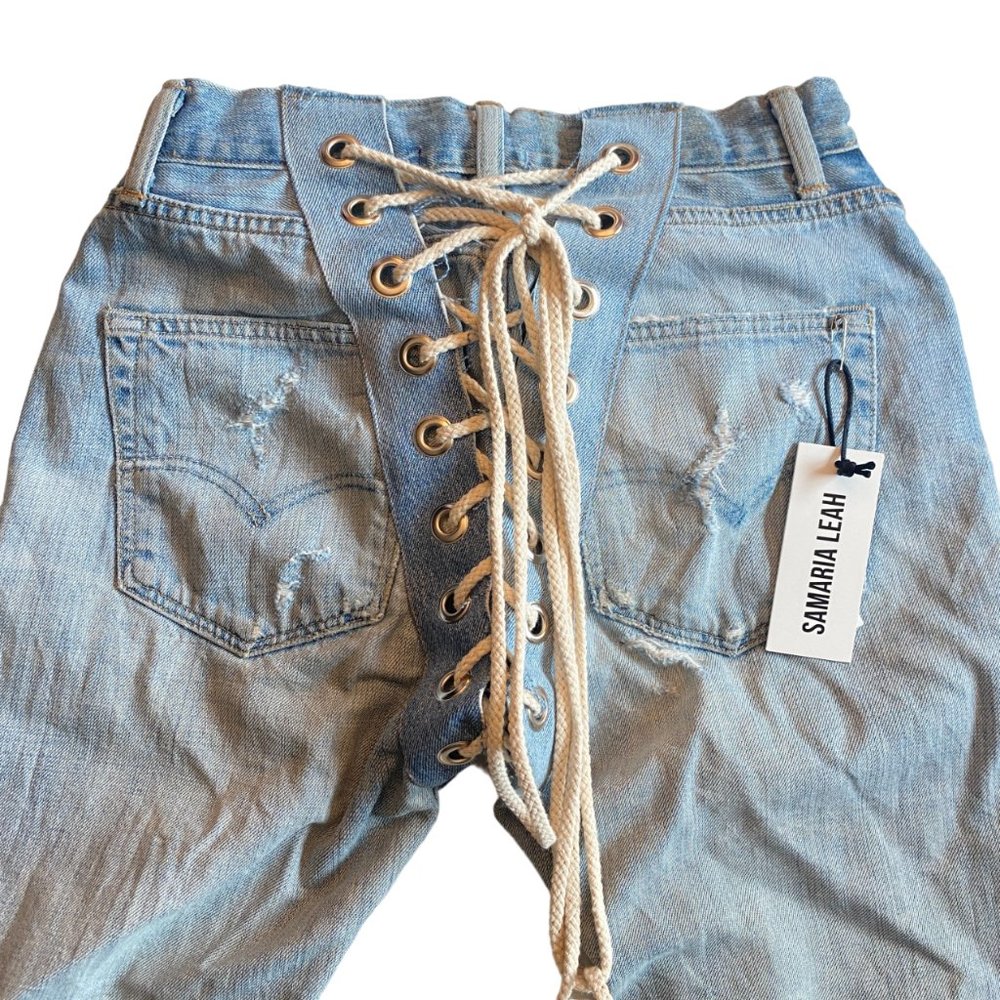 Samaria Leah "Leah" Denim Jeans with Bone Lace